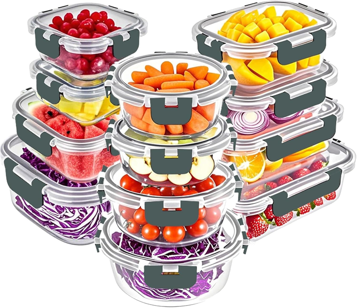 VERONES 12 Pack Glass Food Storage Containers with Airtight Lids