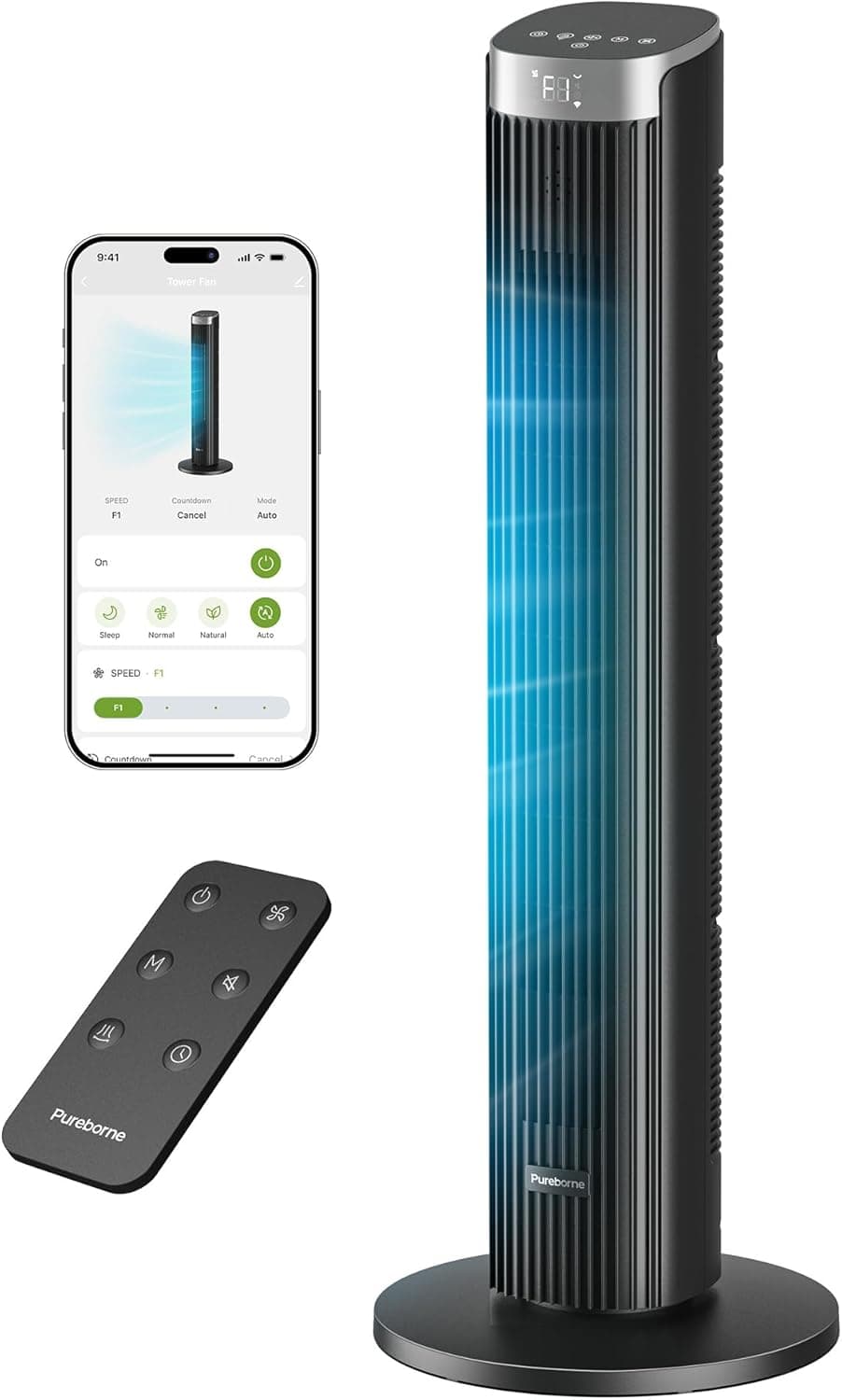 36" Smart Tower Fan with App & Voice Control, 90° Oscillating