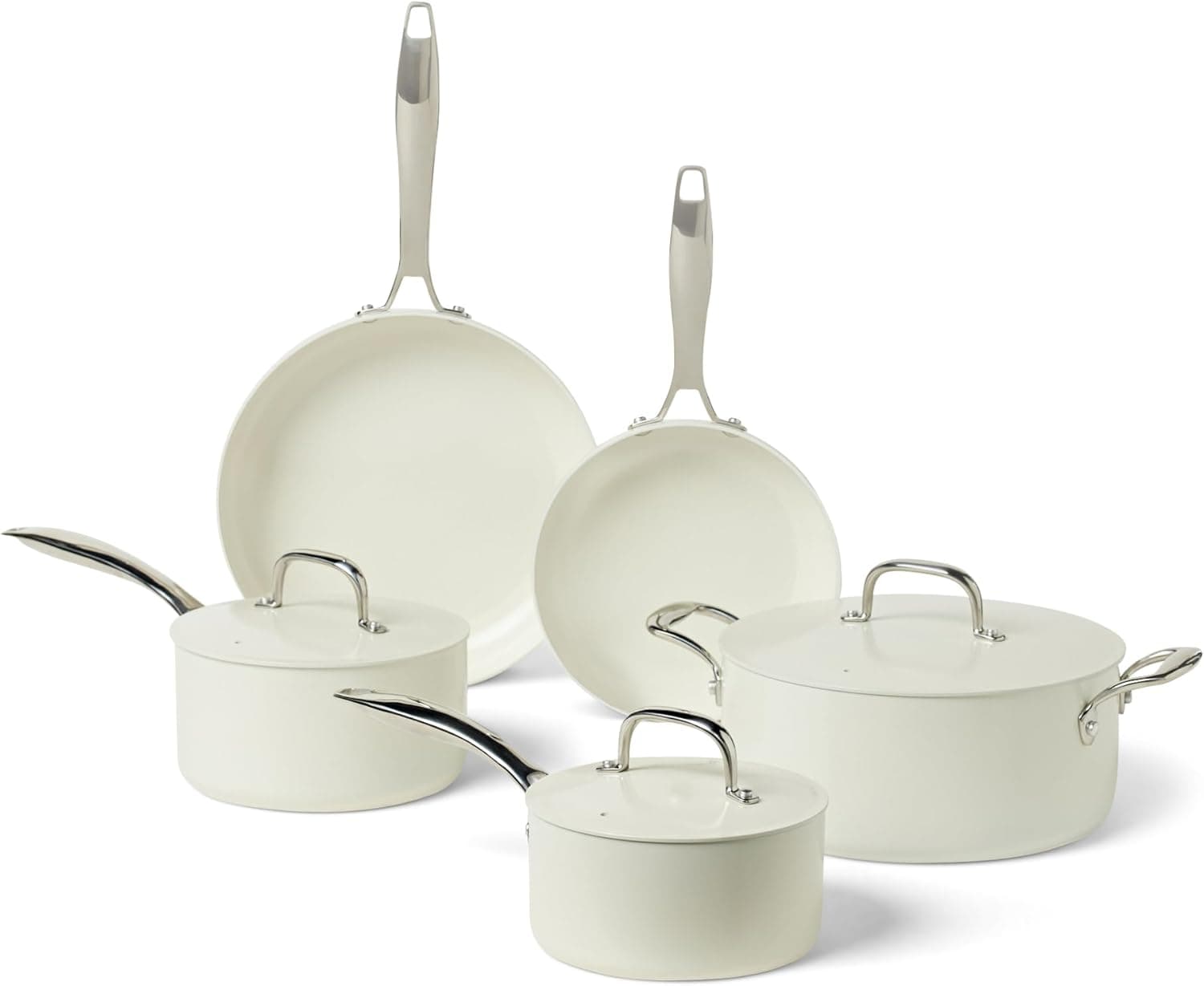 Amazon Basics 8-Piece Ceramic Nonstick Cookware Set, Ivory
